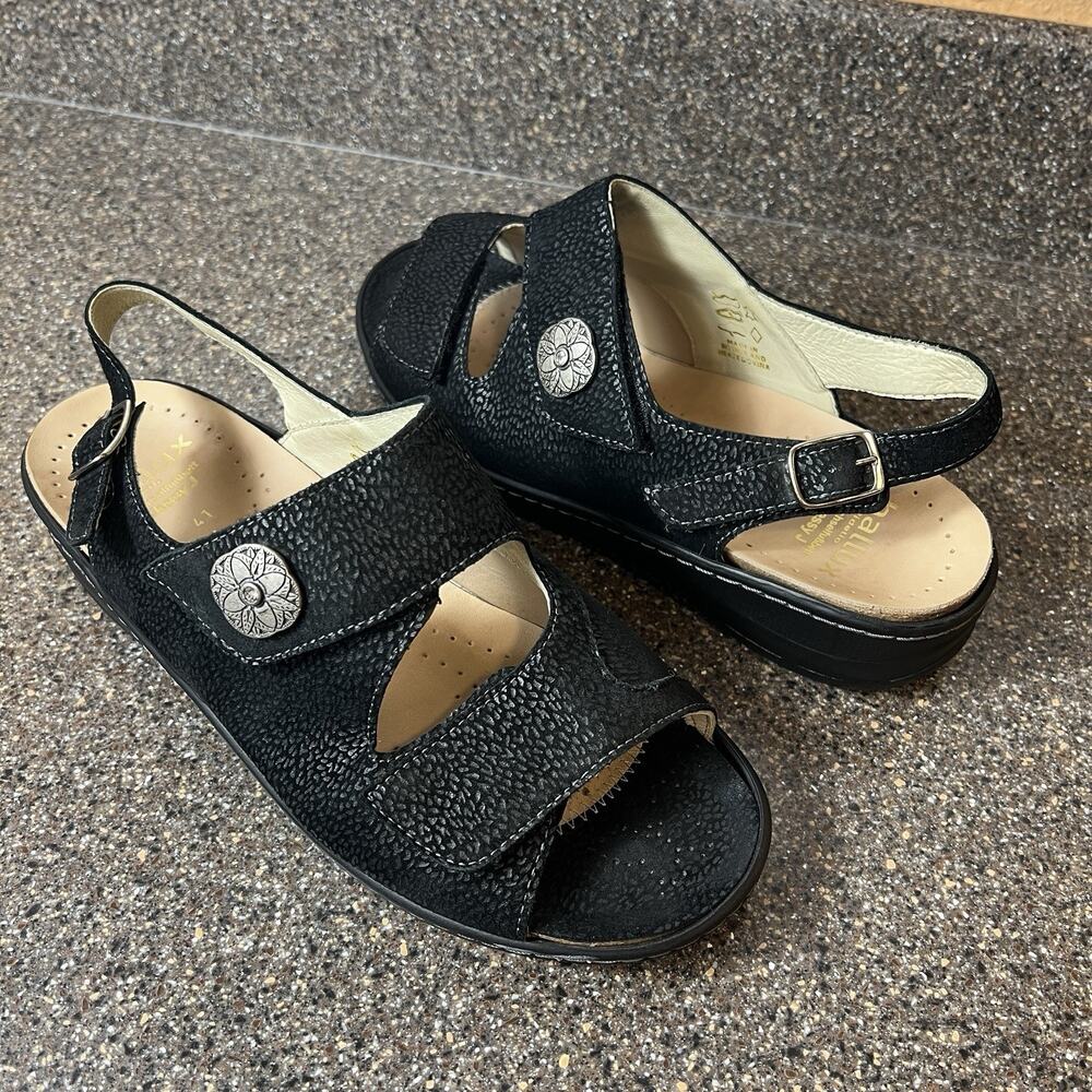 Hallux by Fidelio Black Leather Sandals Womens EU 41 US 10.5 Sling Back Open Toe
